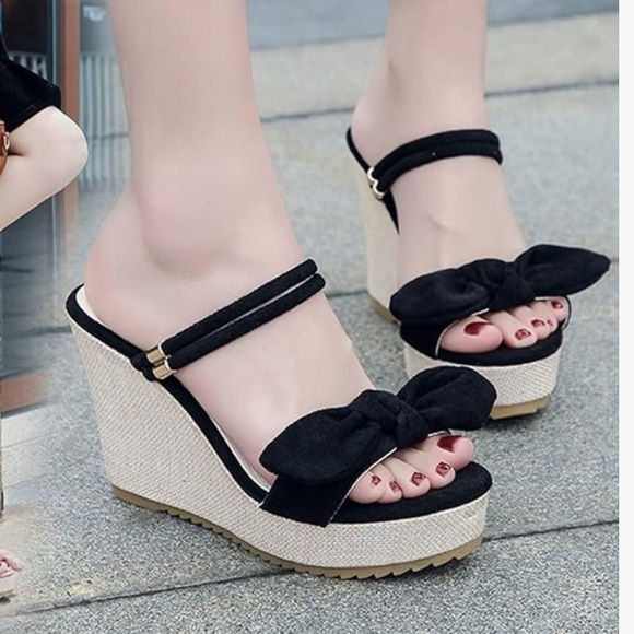 women size 6 wedge open toe suede platform sandals - Picture 1 of 8